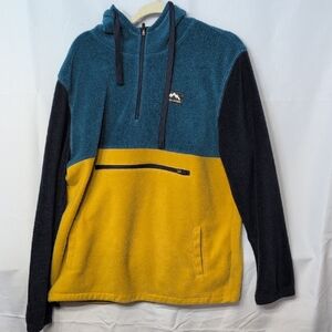 Men's Teal and Mustard Zip-Up Sweater
